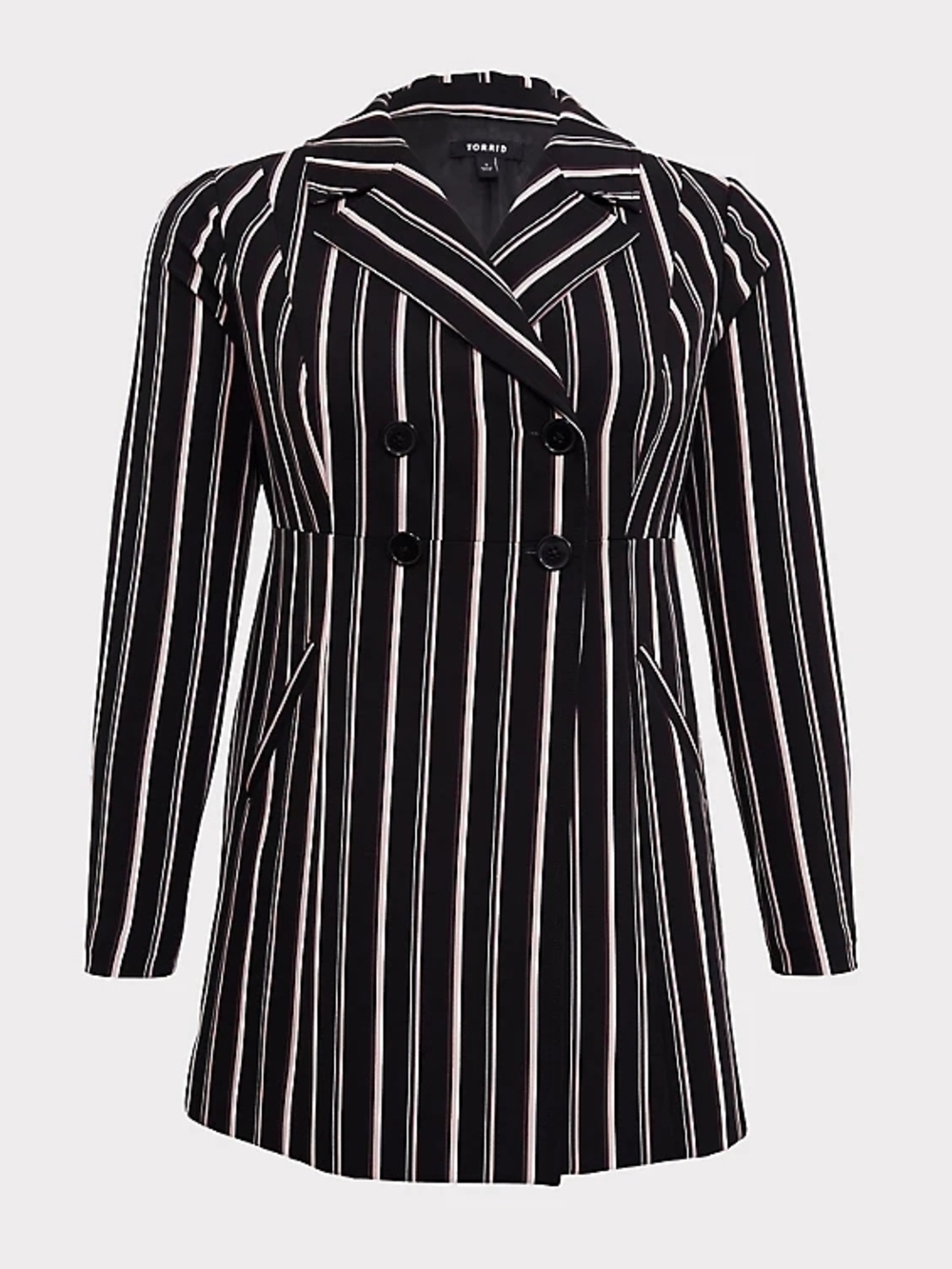 torrid Black and White Pinstripe Double-Breasted Blazer Coat